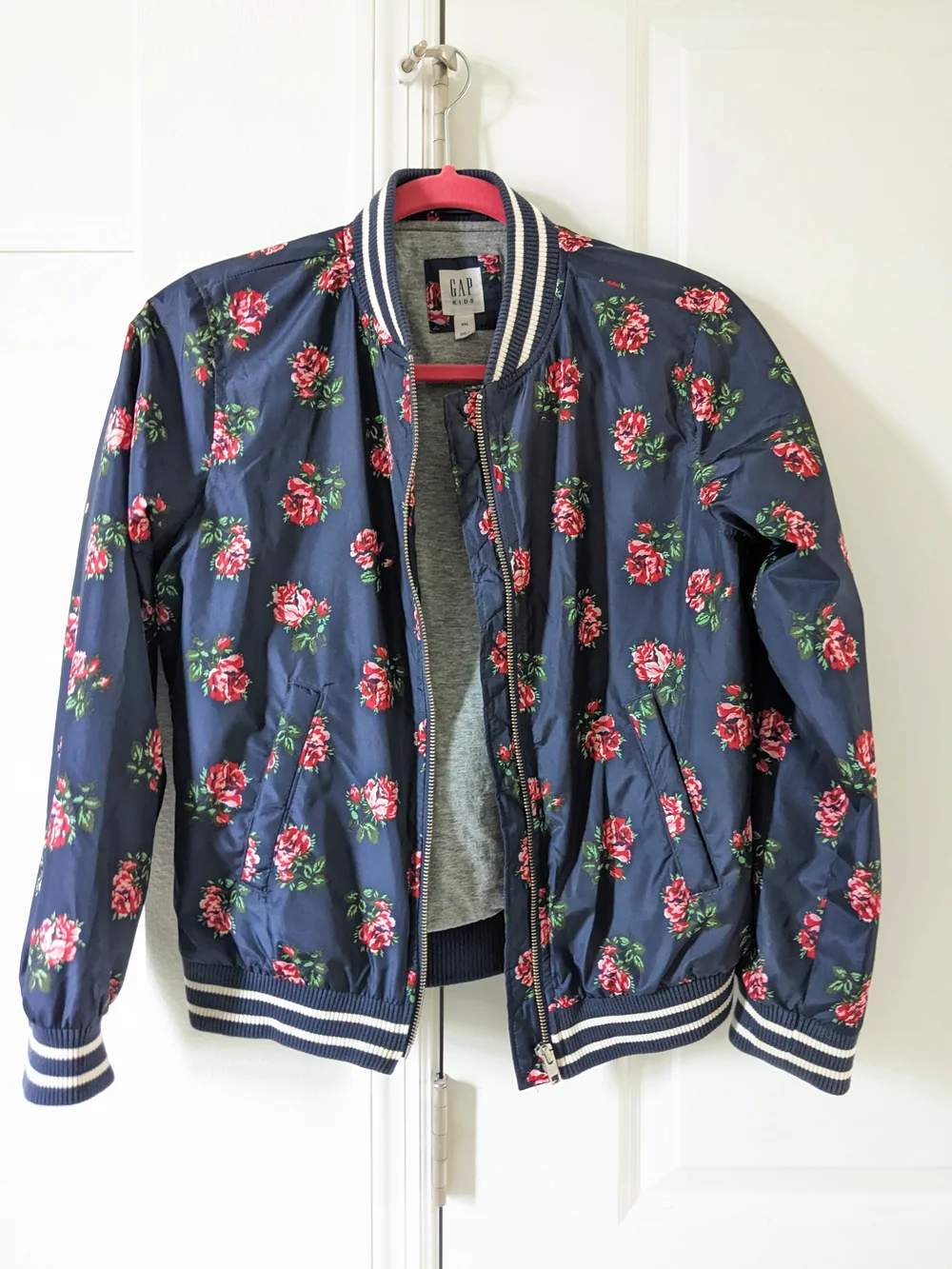 GAP Floral Bomber Jacket - Navy with Pink Roses